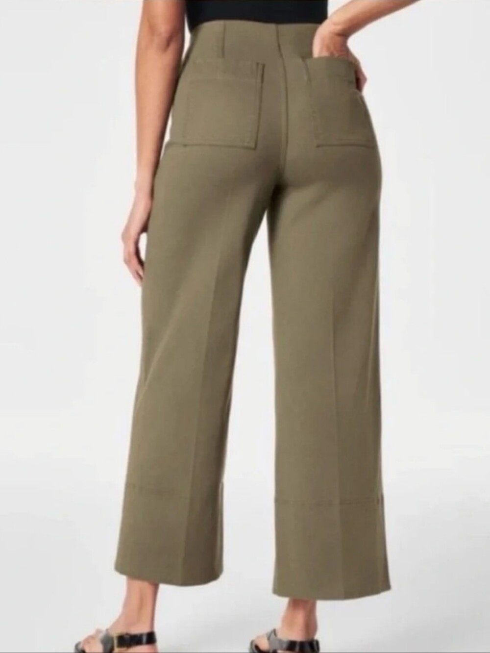 NEW SPANX Stretch Twill Wide-Leg Pants Olive M